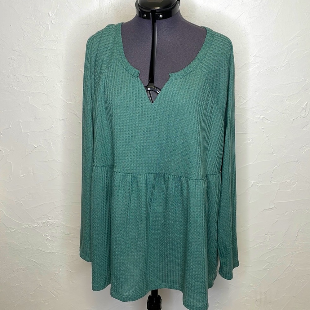 Torrid Pine Green Waffle RGLN Babydoll Long Sleeve Top